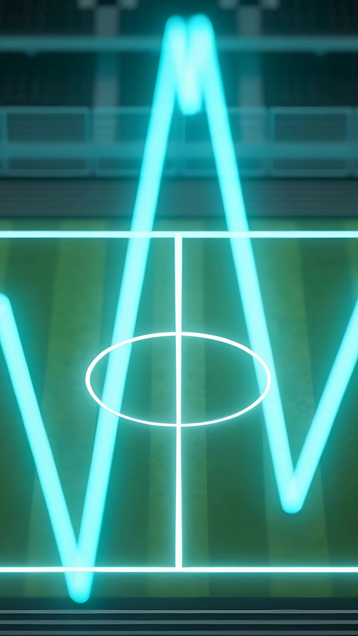Vertical video: Pulsing cyan trace moving on display, monitoring signal under white centerline oval