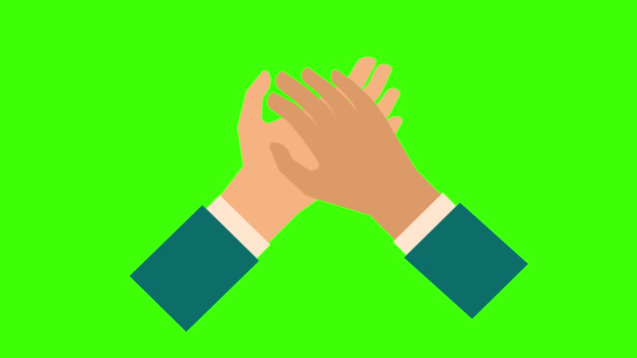 4k 녹색 스크린에서 분리 된 인간 손의 박수를 보여주는 다채로운 간단한 애니메이션
