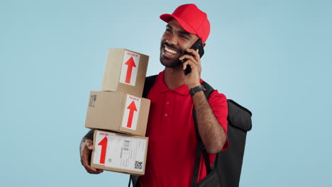 homme, logistique et courrier avec appel téléphonique