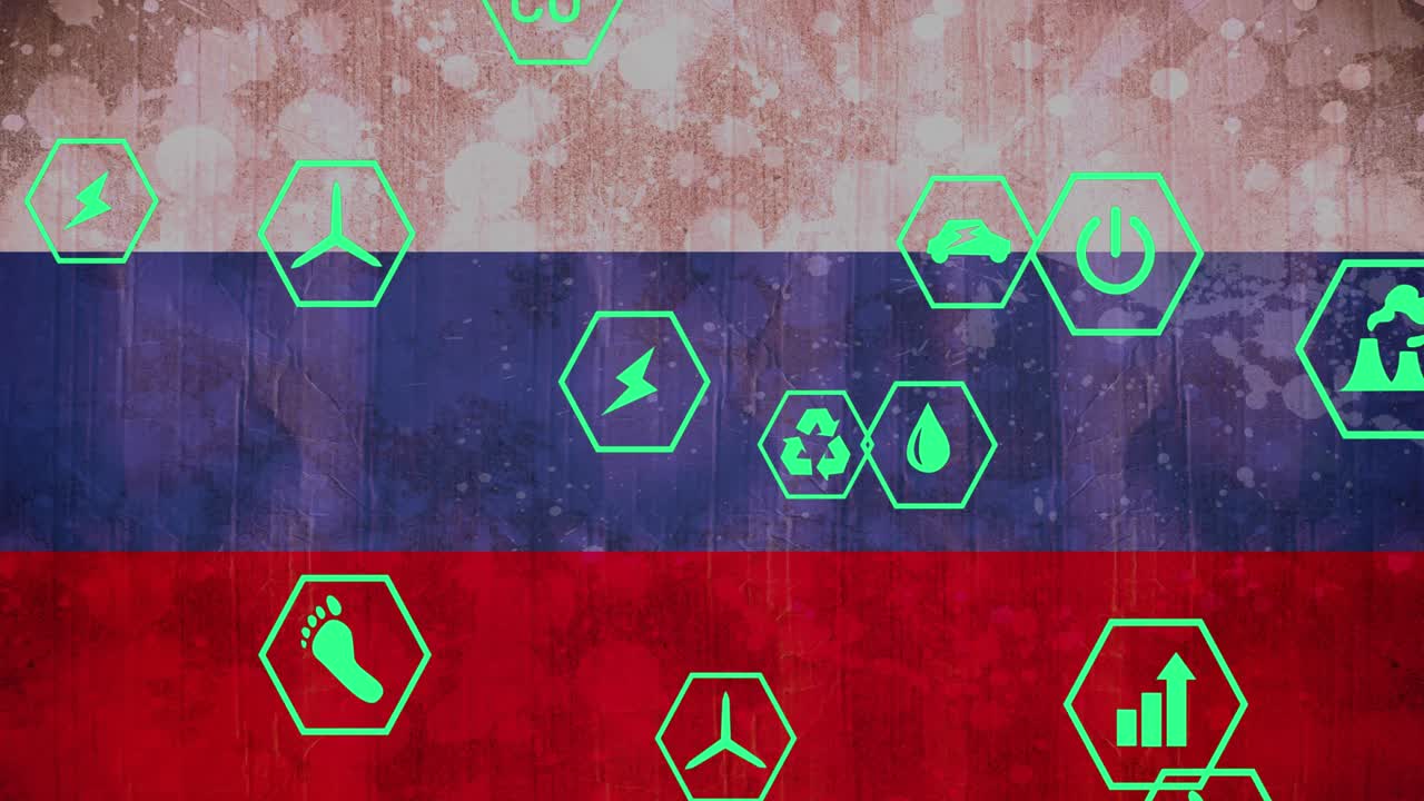 러시아 국기 위에 있는 육각형의 아이콘의 애니메이션