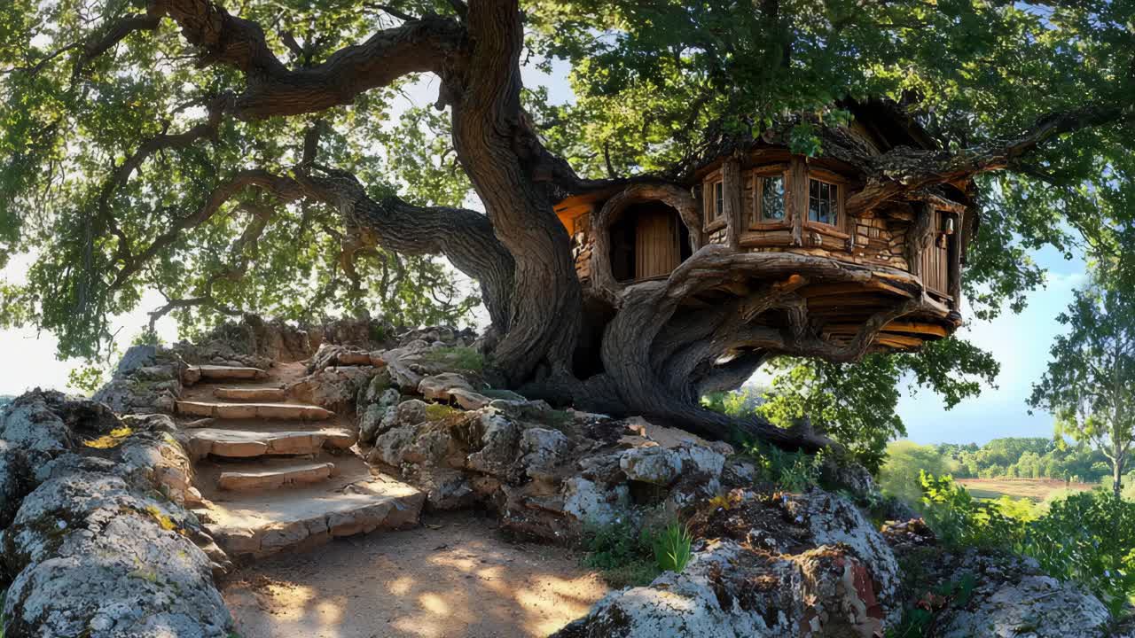 Treehouse nestled in a majestic tree