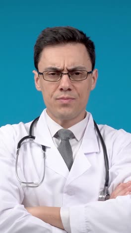 male doctor expressing serious, frustrated, and stern emotions