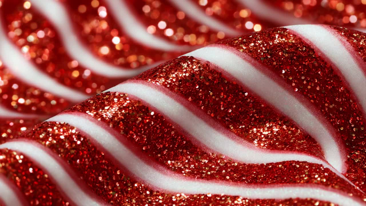 A Captivating Close-Up of Sparkling Red and White Textured Material with Glittering Patterns, Perfect for Festive Themes, Holiday Decorations, or Crafting Projects Featuring Shimmering Candy Cane-like Stripes