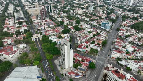 drone footage of guadalajara city, showing the moument called "la minerva" and its surroundings