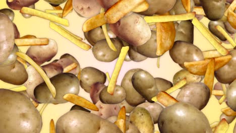 fritas caídas y verduras de patata de fondo, con canal alfa, bucle
