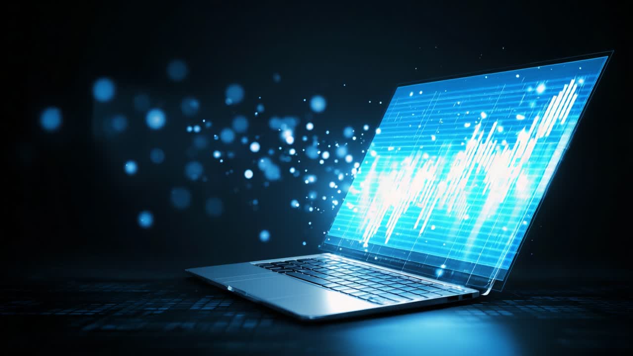 Transformative Technology: A Visual Representation of Data and Innovation Emerging from a Laptop, Symbolizing Digital Progress and Future Connectivity in the Modern Age