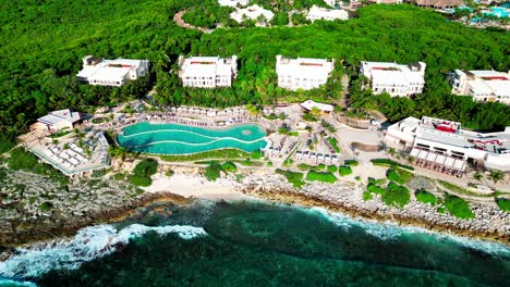 trs yucatan resort in tulum mexico drone view flying over the caribbean sea