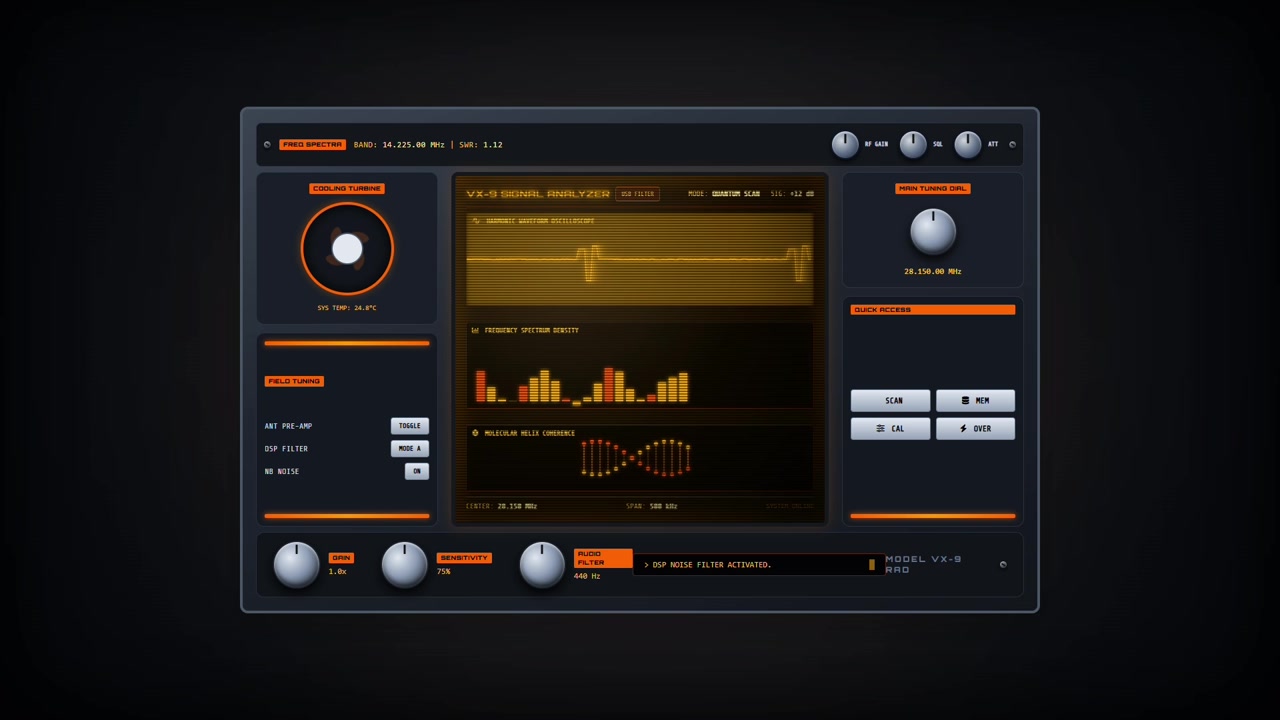 Futuristic Sci-Fi Signal Analyzer Digital Interface with Waveform Displays