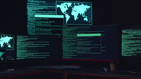 code on multiple computer screens, cyber attack