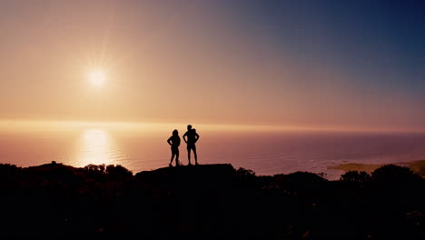 couple silhouetted against sunset over the ocean