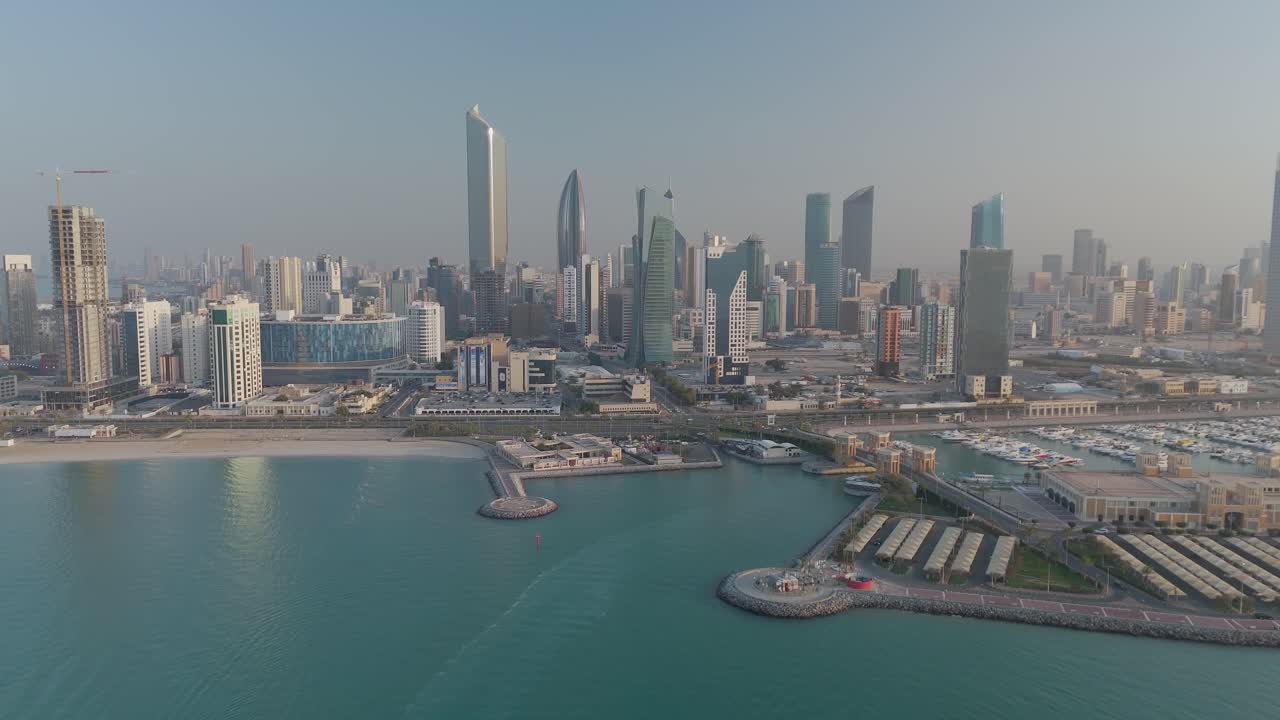 Kuwait skyline and Marina, aerial drone daytime view