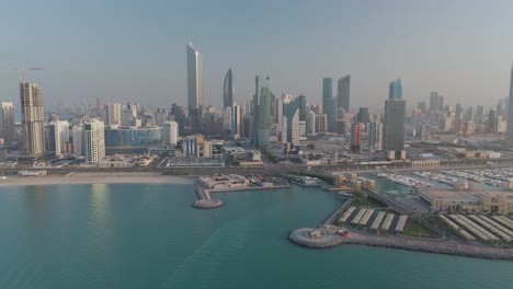 kuwait skyline and marina, aerial drone daytime view