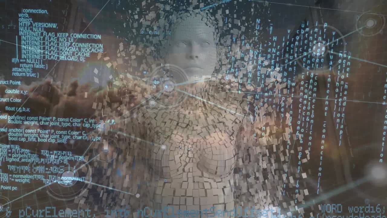 animación del procesamiento de datos y redes de conexiones con el cuerpo humano a través de servidores informáticos