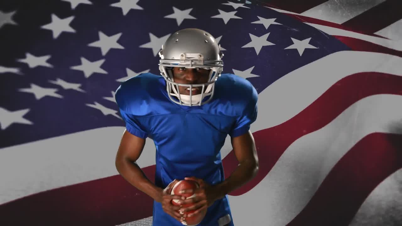 atleta de fútbol americano con una expresión seria