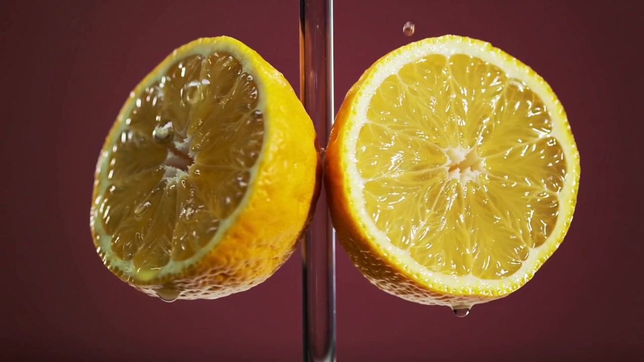 Stüdyoda bir destek üzerinde duran sarı narenciye çiftini ıslatan su akışı başlıyor, dokuyu gözler önüne seriyor.