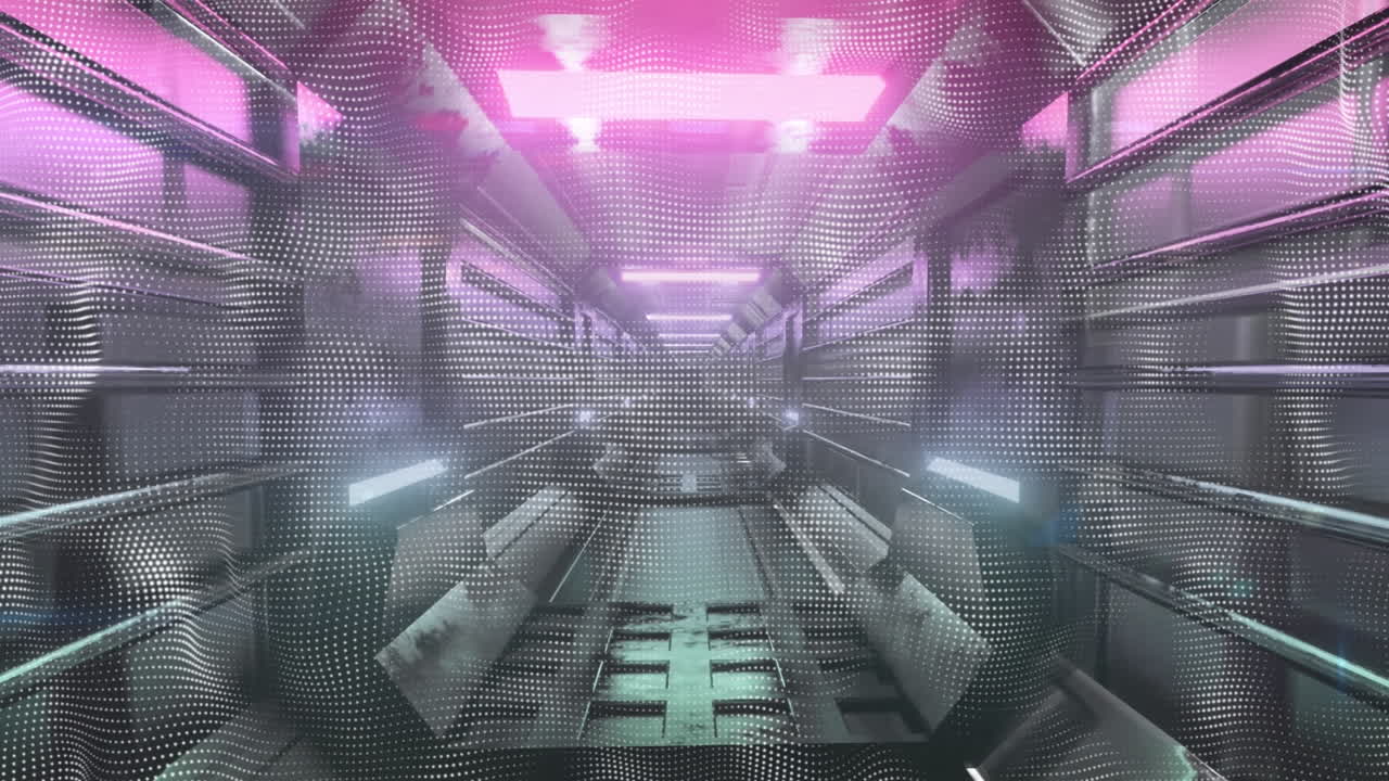 네온 터널 위의 디지털 파동의 디지털 애니메이션이 원활한 패턴으로