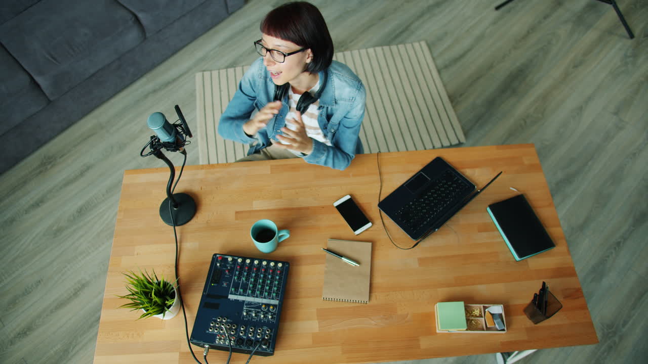 Woman Podcasting From Home Studio
