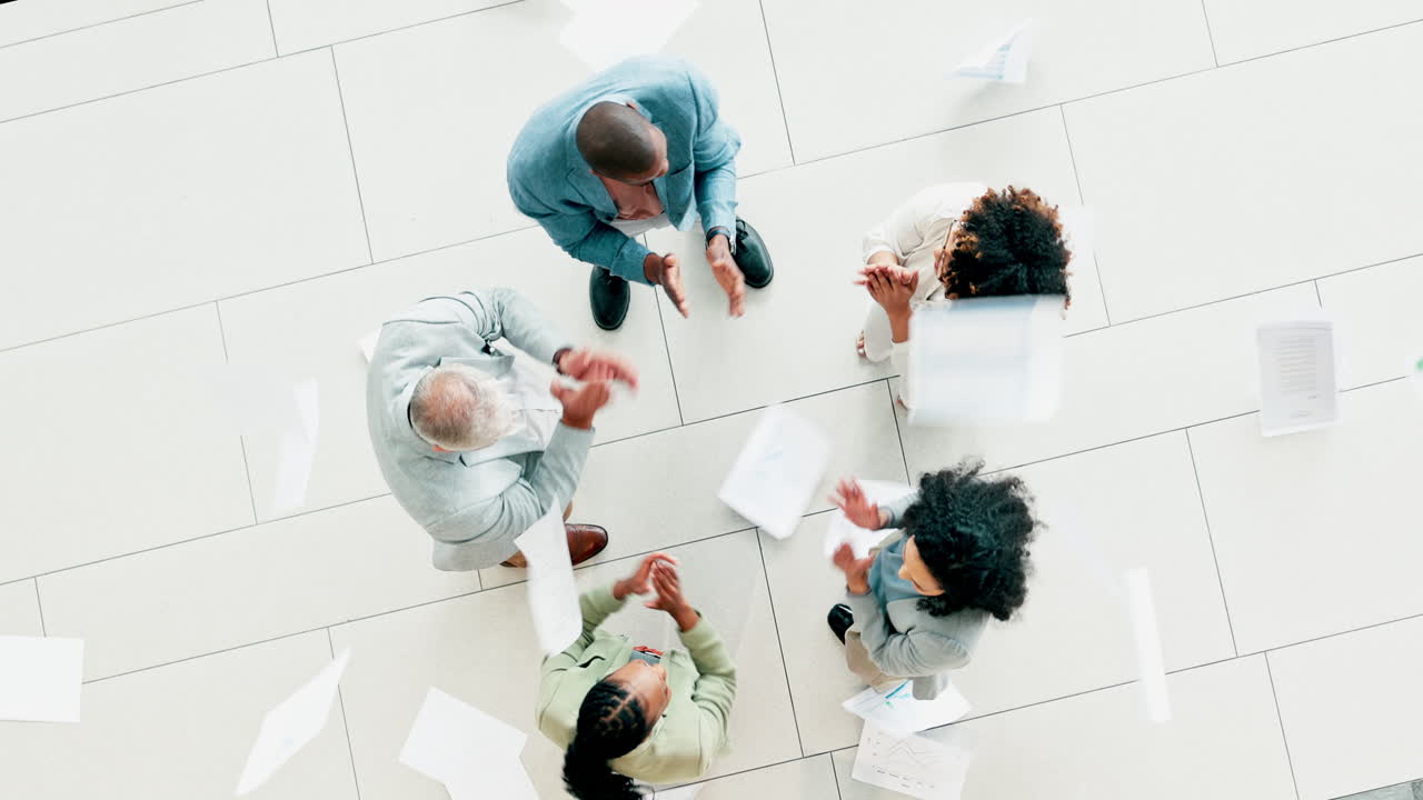 Throw, paper and business people success