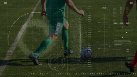 animación del procesamiento de datos sobre diversos jugadores de fútbol en el fondo