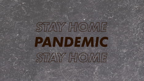 "pandemic stay at home"라는 단어가 회색 바탕에 갈색과 빨간색 글자로 쓰여져 있습니다.