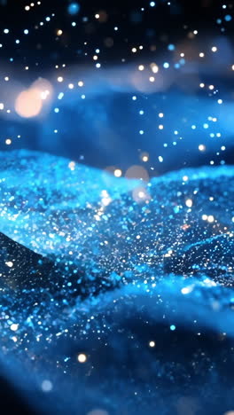 a blue wave with a lot of sparkles in it. the sparkles are scattered all over the wave, giving it a dreamy and ethereal appearance