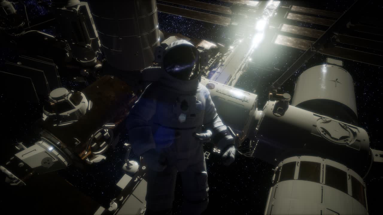 우주walk에서 국제 우주 정거장 밖의 우주인