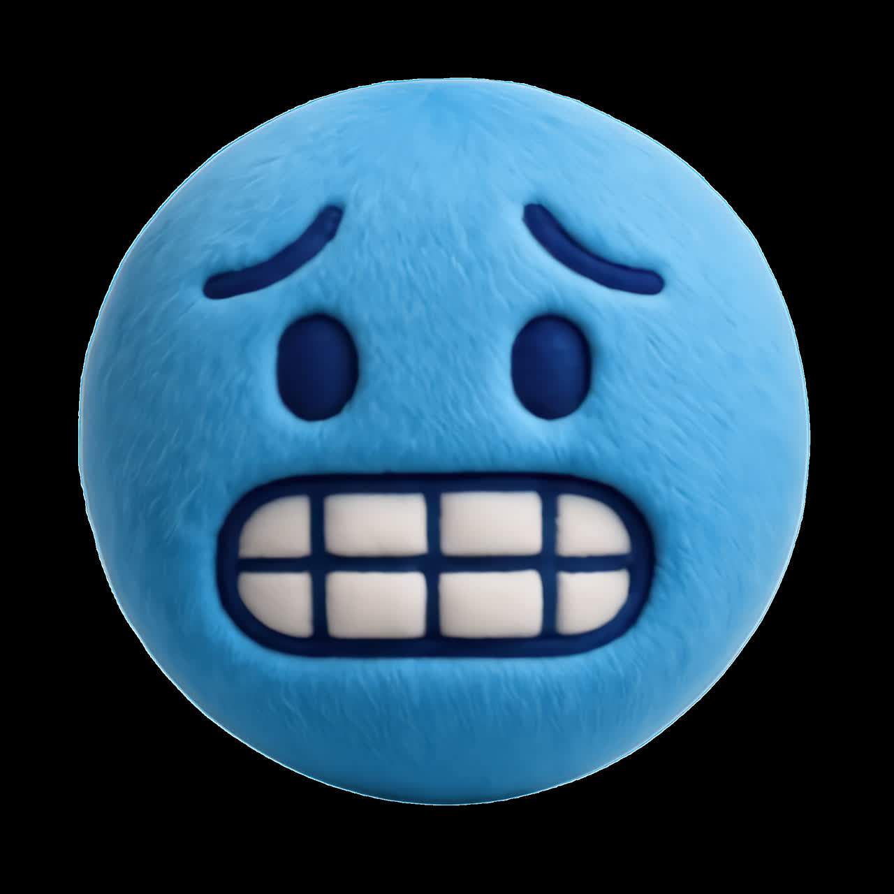 Blue anxious emoji expression animation isolated asset, transparent 4K video, alpha channel, ProRes