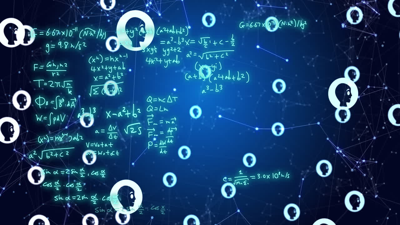 Animation of ai data processing over connections with ai icons