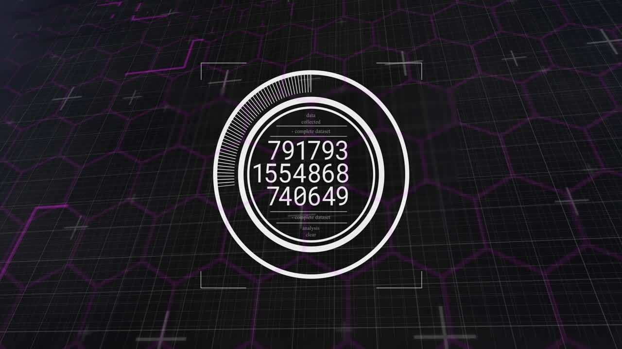 Animation of scope scanning with data processing over shapes on black background