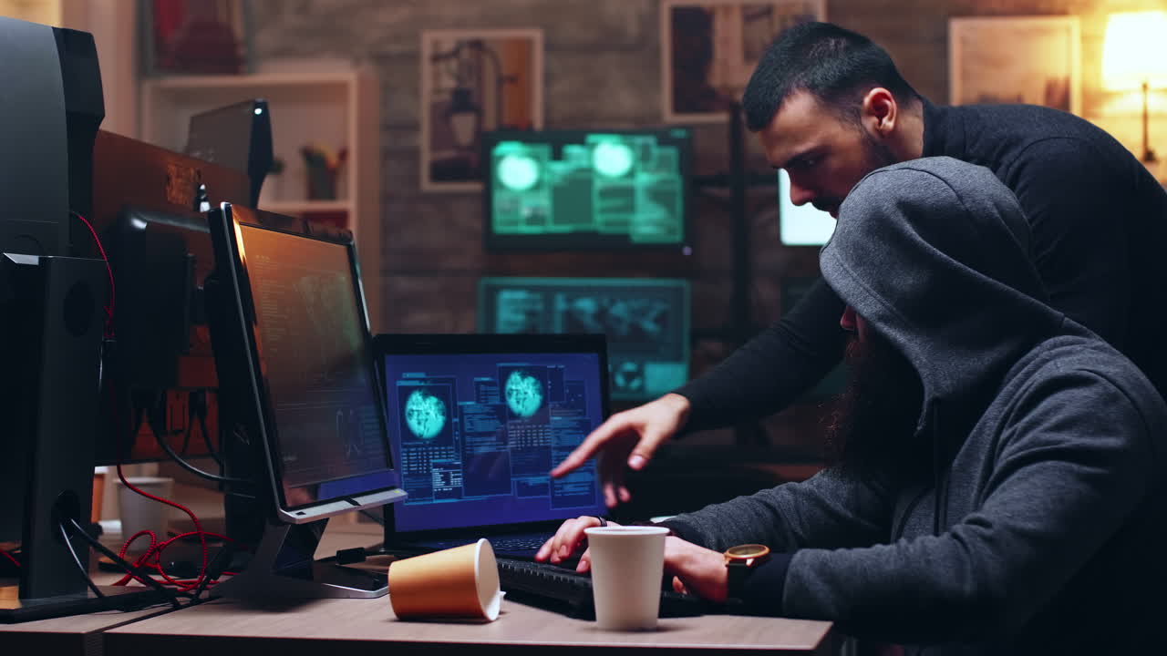 Team of cyber criminals using modern software