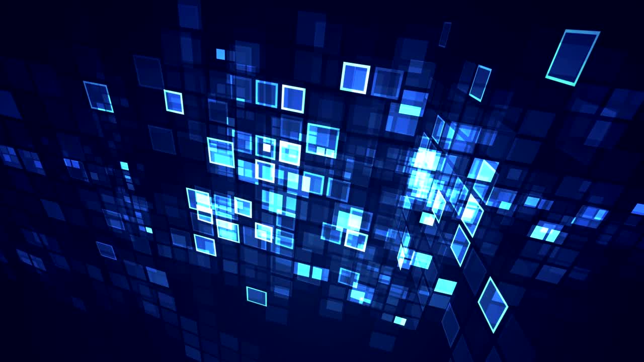 Abstract blue flashing rectangle grid perspective motion graphic loop background. Digital technology futuristic animation concept.