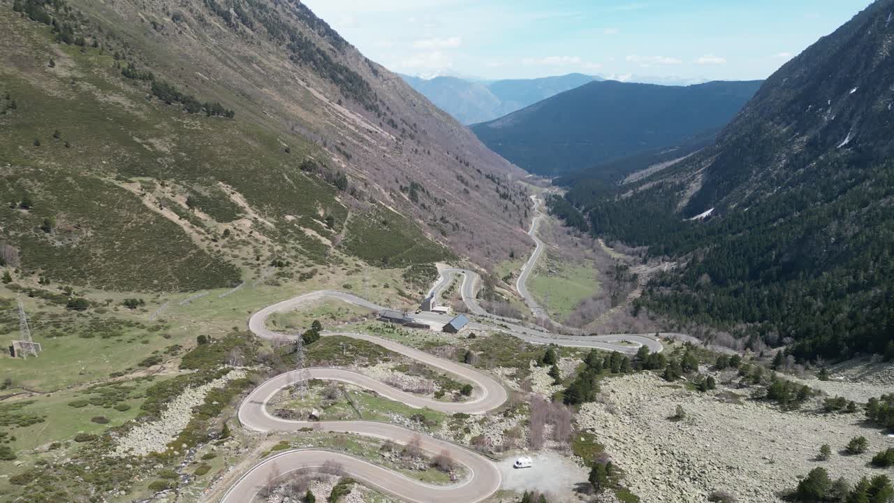 Mountain Pass Bonaigua in Spanish Pyrenees, Catalonia, Spain - Aerial 4k
