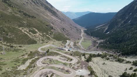 Mountain-Pass-Bonaigua-in-Spanish-Pyrenees,-Catalonia,-Spain---Aerial-4k