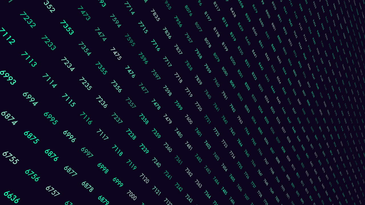Ascending grid vibrant numbers in green and blue shades on black background