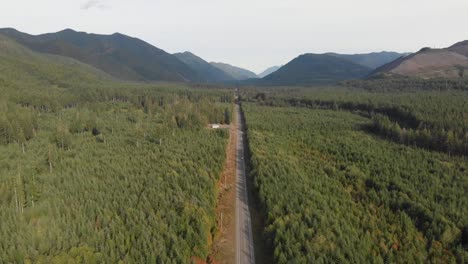 Vista-Aérea-Del-Bosque-Manejado-Y-La-Carretera-Fuera-Del-Parque-Nacional-Olímpico-En-El-Estado-De-Washington,-Estados-Unidos