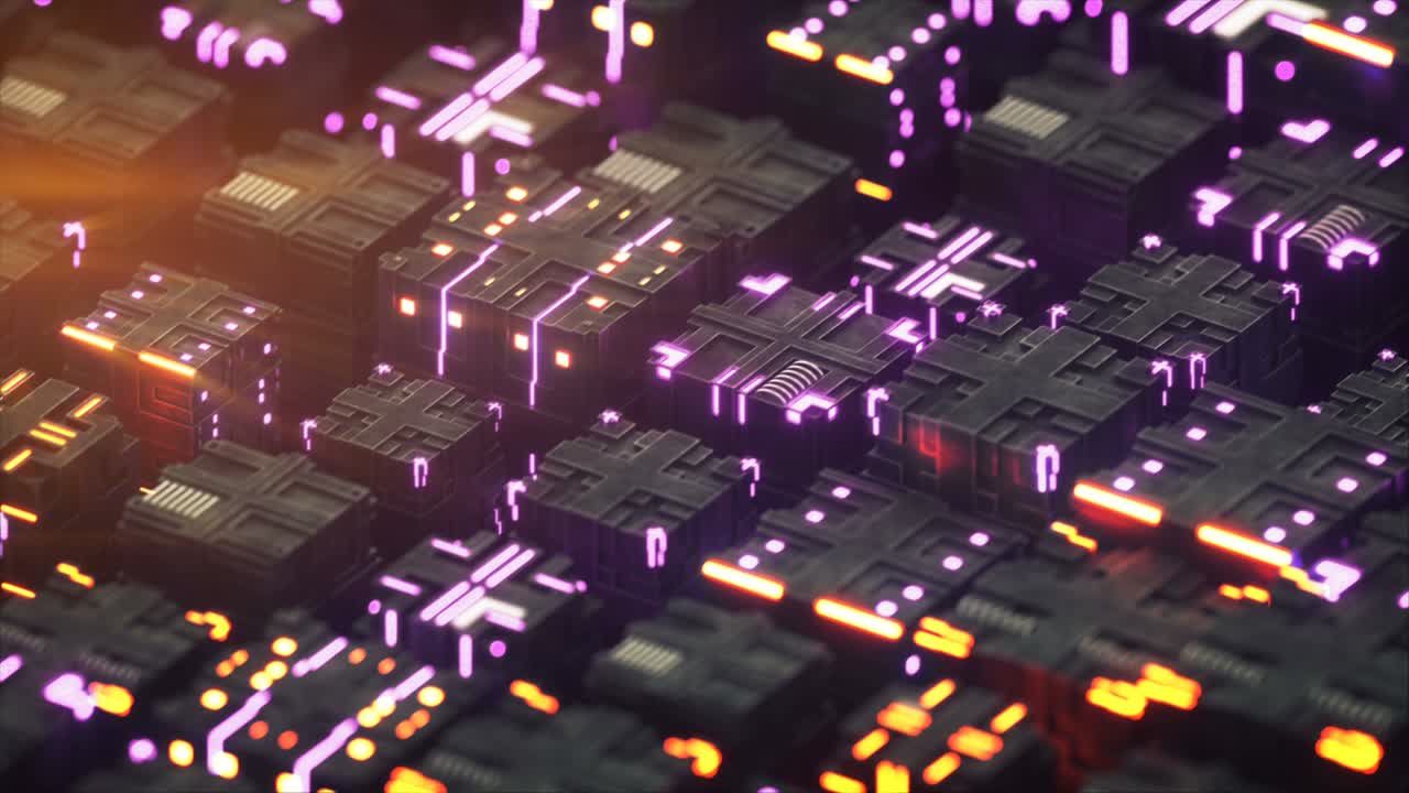 estructura tecnológica futurista de cubos metálicos bucle sin costuras animación de renderizado en 3d