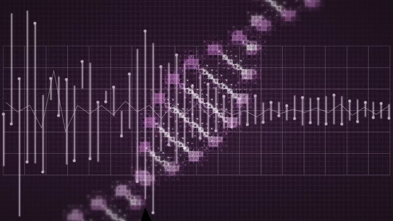 보라색 배경에서 회전하는 dna의 애니메이션