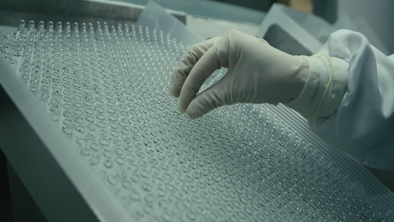 Bunch of ampules kept in a tray on which a single ampule is taken out