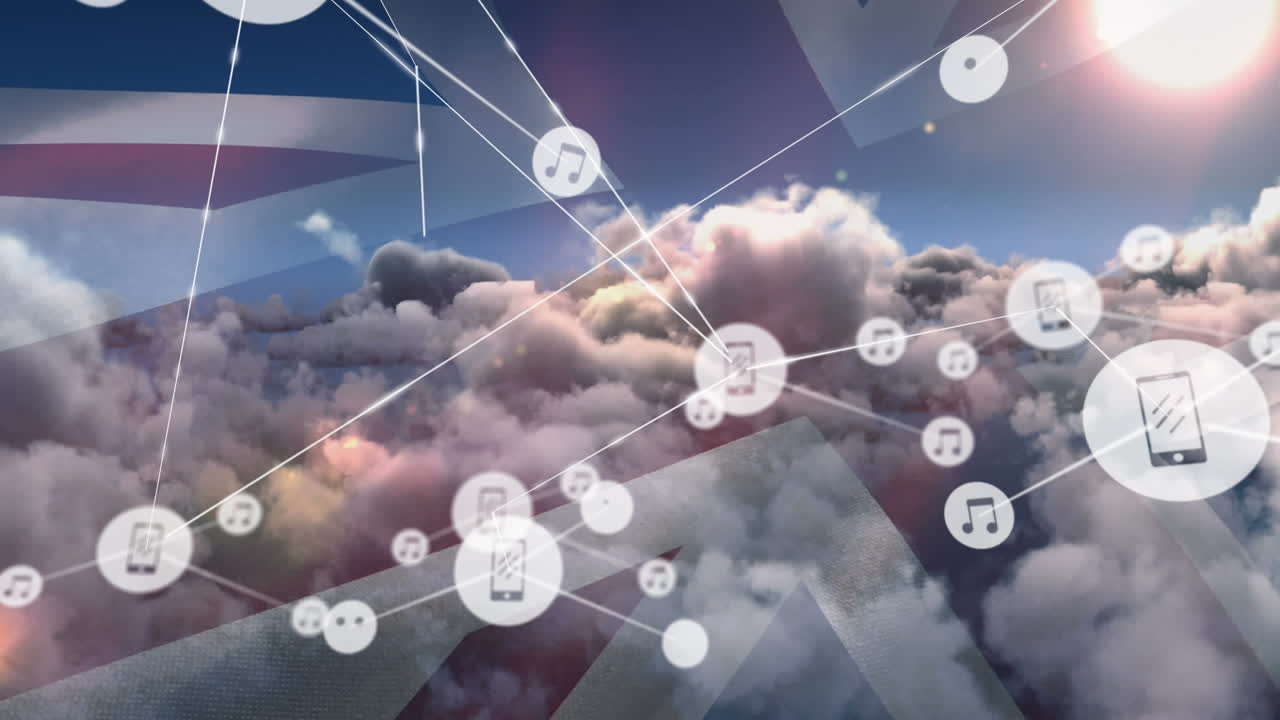 구름 위의 아이콘으로 연결 네트워크의 애니메이션