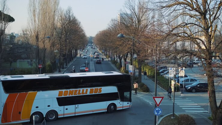 City Street Scene with Bus and Traffic in Italy