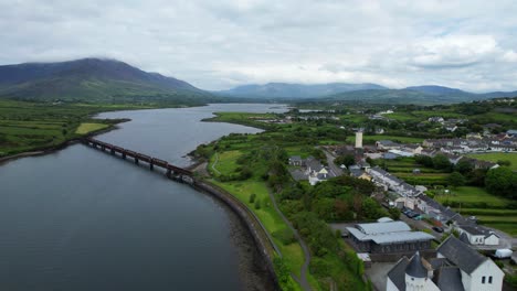 Aerial-shot-of-Cahersiveen-revealing-The-Old-Barracks