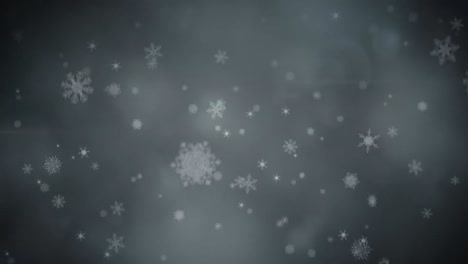 animación de copos de nieve de navidad cayendo sobre el humo en el cielo nocturno