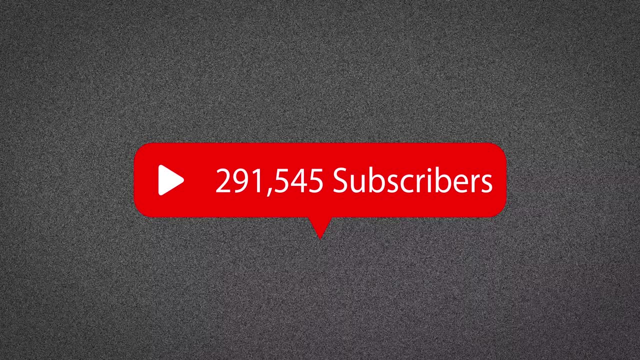 Animation of social media subscribers text and numbers on red banner over noise on grey