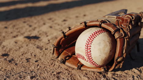 baseball glove and ball on a field
