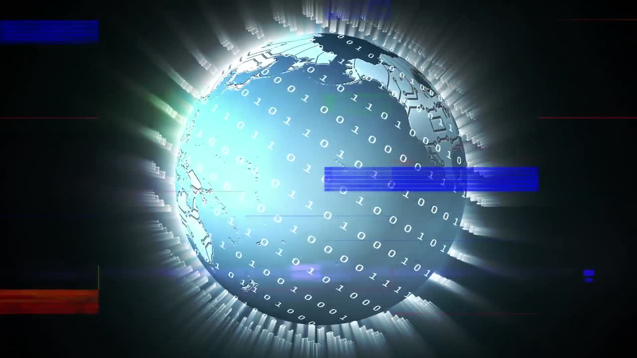 globo giratorio digital rodeado por una colorida banda de chisporroteo