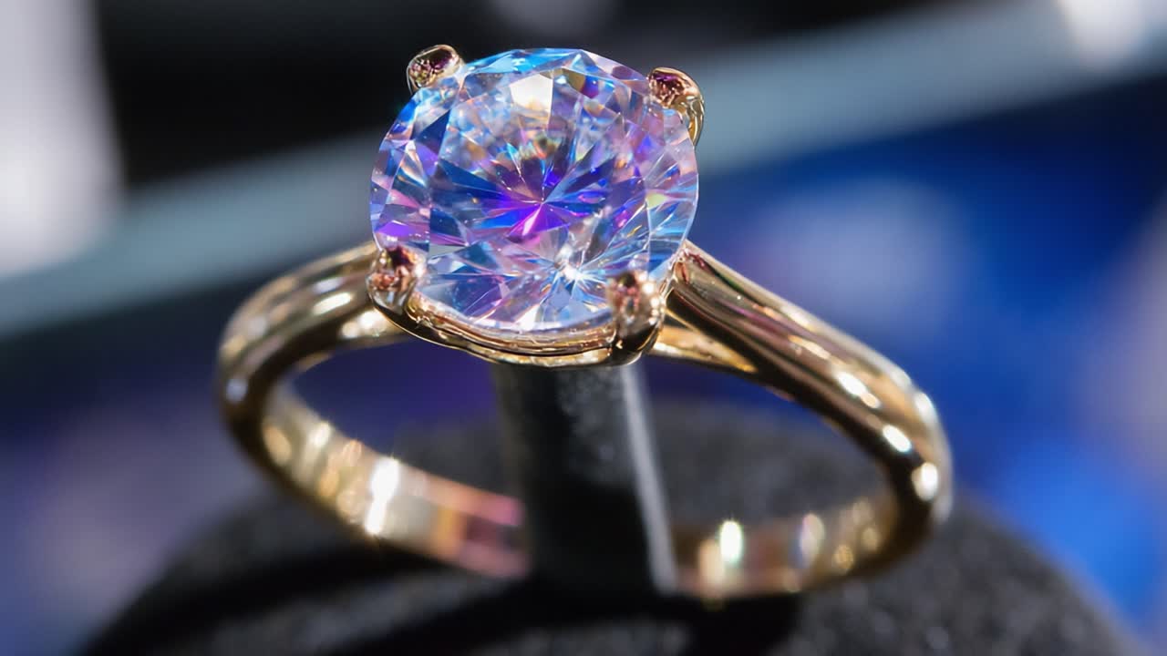 Primo Piano Squisito di uno Splendido Anello di Fidanzamento con Diamante Che Mostra Brillantezza Scintillante e Pregiata Artigianalità, Perfetto per Celebrare Amore e Impegno