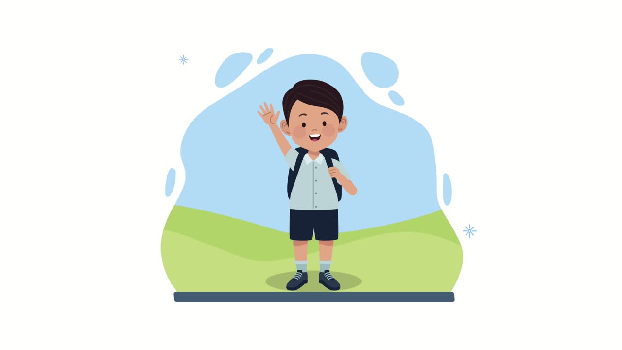 niño de la escuela en el campamento de animación