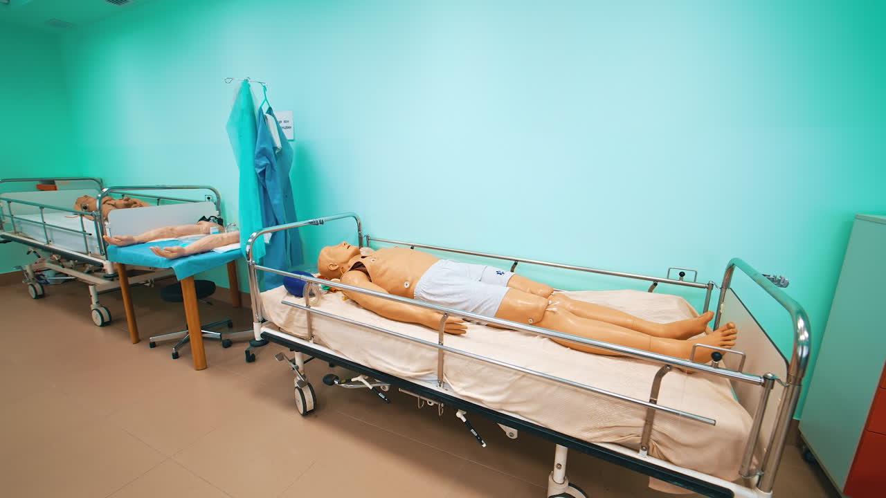 Medical room with dummy. Medical dummy intended for training medical personnel to various necessary skills