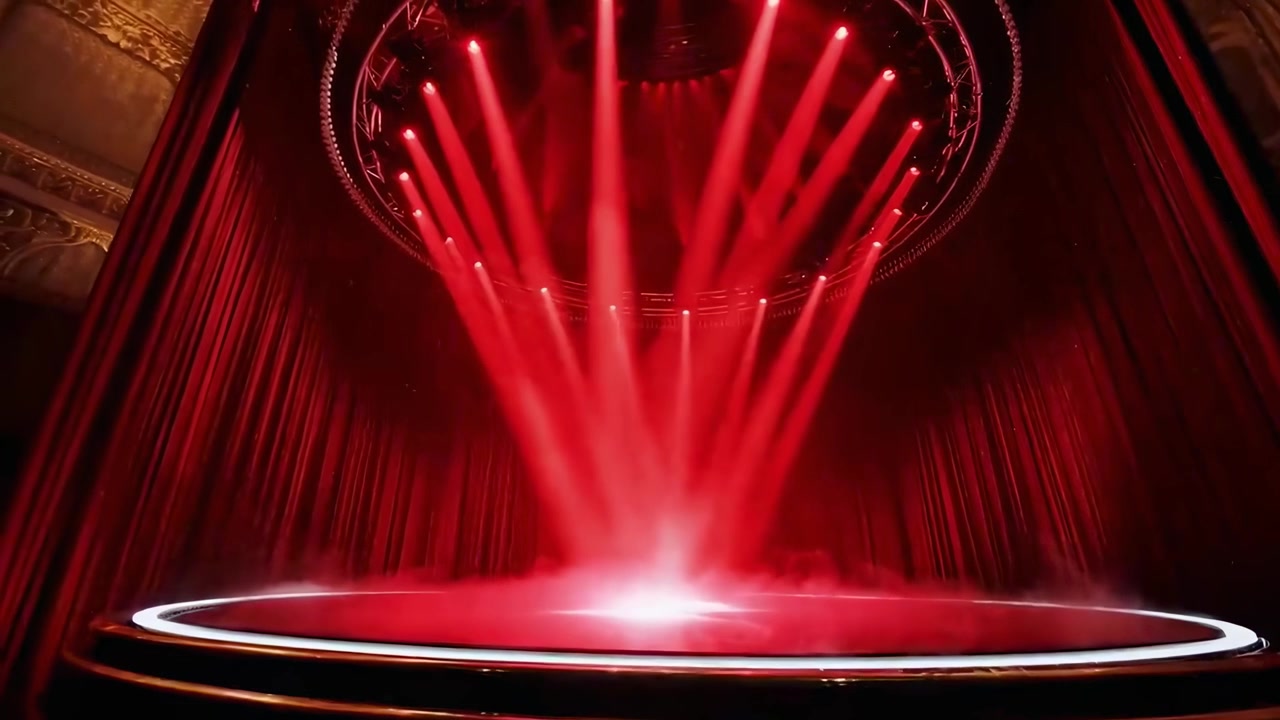Dramatic Red Spotlights Illuminate an Empty Theater Stage