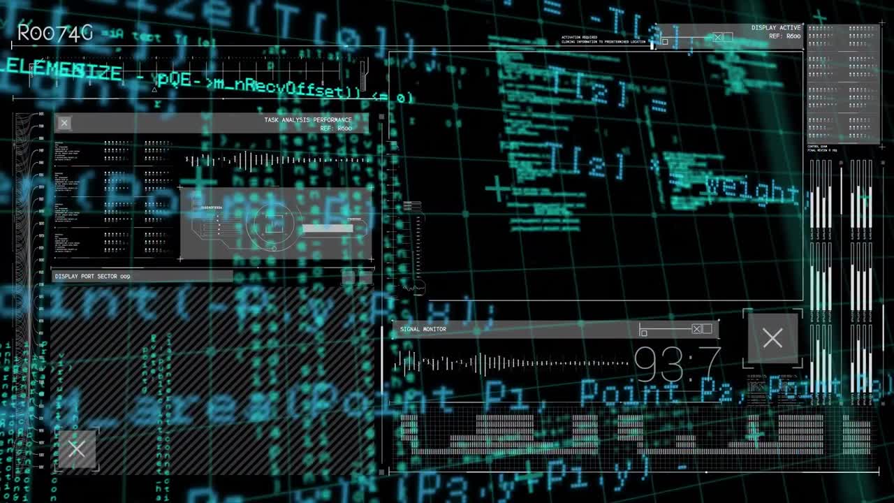 Animation of science data processing on dark background